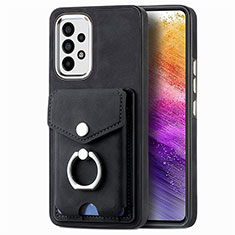 Soft Silicone Gel Leather Snap On Case Cover SD4 for Samsung Galaxy A73 5G Black