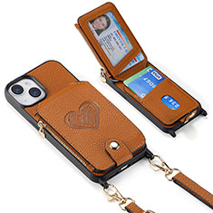 Soft Silicone Gel Leather Snap On Case Cover SD5 for Apple iPhone 13 Brown