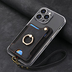 Soft Silicone Gel Leather Snap On Case Cover SD5 for Apple iPhone 15 Pro Black