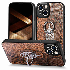 Soft Silicone Gel Leather Snap On Case Cover SD6 for Apple iPhone 15 Brown