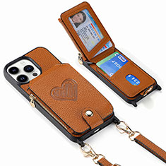 Soft Silicone Gel Leather Snap On Case Cover SD6 for Apple iPhone 15 Pro Brown