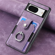 Soft Silicone Gel Leather Snap On Case Cover SD6 for Google Pixel 8 5G Purple