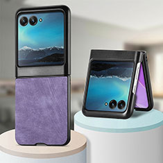 Soft Silicone Gel Leather Snap On Case Cover SD6 for Motorola Moto Razr 40 Ultra 5G Purple