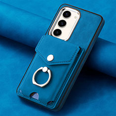 Soft Silicone Gel Leather Snap On Case Cover SD6 for Samsung Galaxy S22 5G Blue