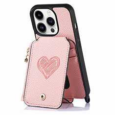 Soft Silicone Gel Leather Snap On Case Cover SD7 for Apple iPhone 15 Pro Pink