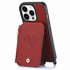 Soft Silicone Gel Leather Snap On Case Cover SD7 for Apple iPhone 15 Pro Red