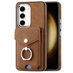 Soft Silicone Gel Leather Snap On Case Cover SD7 for Samsung Galaxy S22 5G Brown