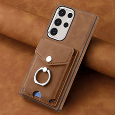 Soft Silicone Gel Leather Snap On Case Cover SD7 for Samsung Galaxy S23 Ultra 5G Brown