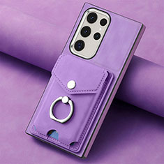 Soft Silicone Gel Leather Snap On Case Cover SD7 for Samsung Galaxy S23 Ultra 5G Clove Purple