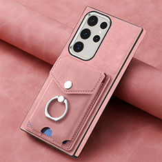 Soft Silicone Gel Leather Snap On Case Cover SD7 for Samsung Galaxy S24 Ultra 5G Pink