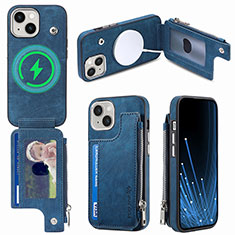 Soft Silicone Gel Leather Snap On Case Cover SD8 for Apple iPhone 15 Blue