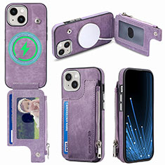 Soft Silicone Gel Leather Snap On Case Cover SD8 for Apple iPhone 15 Clove Purple