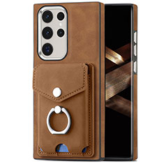 Soft Silicone Gel Leather Snap On Case Cover SD8 for Samsung Galaxy S24 Ultra 5G Brown