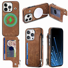 Soft Silicone Gel Leather Snap On Case Cover SD9 for Apple iPhone 15 Pro Brown