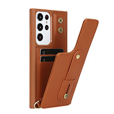 Soft Silicone Gel Leather Snap On Case Cover SY1 for Samsung Galaxy S24 Ultra 5G Brown