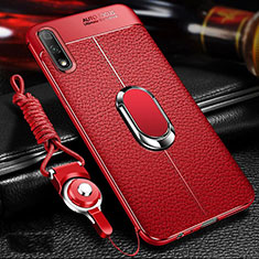 Soft Silicone Gel Leather Snap On Case Cover with Magnetic Finger Ring Stand for Huawei P Smart Z (2019) Red