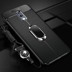 Soft Silicone Gel Leather Snap On Case Cover with Magnetic Finger Ring Stand for Oppo K3 Black