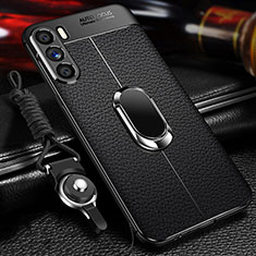 Soft Silicone Gel Leather Snap On Case Cover with Magnetic Finger Ring Stand for Oppo K9 Pro 5G Black