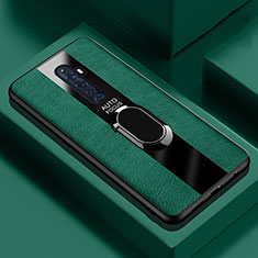 Soft Silicone Gel Leather Snap On Case Cover with Magnetic Finger Ring Stand for Oppo Reno2 Z Green