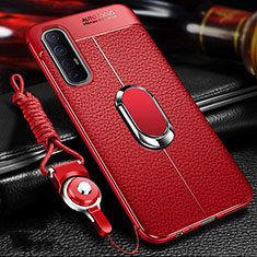 Soft Silicone Gel Leather Snap On Case Cover with Magnetic Finger Ring Stand for Oppo Reno3 Pro Red