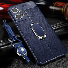 Soft Silicone Gel Leather Snap On Case Cover with Magnetic Finger Ring Stand for Realme 9 4G Blue