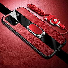 Soft Silicone Gel Leather Snap On Case Cover with Magnetic Finger Ring Stand for Realme Q2 5G Red