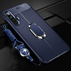 Soft Silicone Gel Leather Snap On Case Cover with Magnetic Finger Ring Stand for Realme X50t 5G Blue