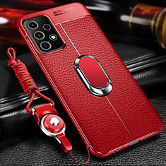 Soft Silicone Gel Leather Snap On Case Cover with Magnetic Finger Ring Stand for Samsung Galaxy A52s 5G Red