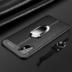 Soft Silicone Gel Leather Snap On Case Cover with Magnetic Finger Ring Stand for Samsung Galaxy A71 4G A715 Black