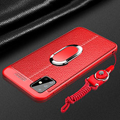 Soft Silicone Gel Leather Snap On Case Cover with Magnetic Finger Ring Stand for Samsung Galaxy A71 4G A715 Red