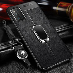 Soft Silicone Gel Leather Snap On Case Cover with Magnetic Finger Ring Stand for Samsung Galaxy F52 5G Black