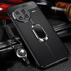 Soft Silicone Gel Leather Snap On Case Cover with Magnetic Finger Ring Stand for Vivo X Note Black