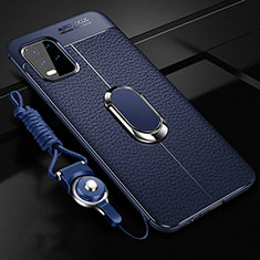 Soft Silicone Gel Leather Snap On Case Cover with Magnetic Finger Ring Stand for Xiaomi Mi 10 Lite Blue