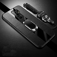 Soft Silicone Gel Leather Snap On Case Cover with Magnetic Finger Ring Stand for Xiaomi Poco M2 Black