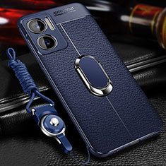 Soft Silicone Gel Leather Snap On Case Cover with Magnetic Finger Ring Stand for Xiaomi Redmi 10 5G Blue
