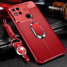 Soft Silicone Gel Leather Snap On Case Cover with Magnetic Finger Ring Stand for Xiaomi Redmi 9 Activ Red