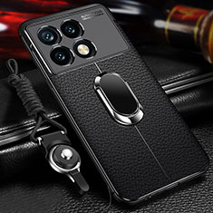 Soft Silicone Gel Leather Snap On Case Cover with Magnetic Finger Ring Stand for Xiaomi Redmi K70 5G Black