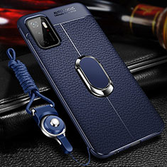Soft Silicone Gel Leather Snap On Case Cover with Magnetic Finger Ring Stand for Xiaomi Redmi Note 11 SE 5G Blue