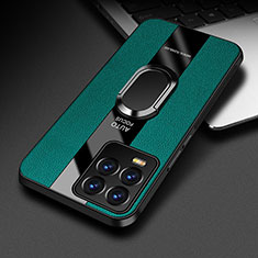 Soft Silicone Gel Leather Snap On Case Cover with Magnetic Finger Ring Stand PB1 for Realme 8 4G Green