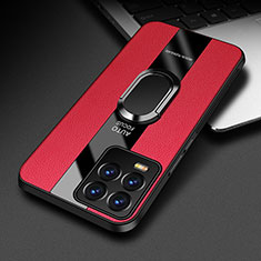 Soft Silicone Gel Leather Snap On Case Cover with Magnetic Finger Ring Stand PB1 for Realme 8 4G Red