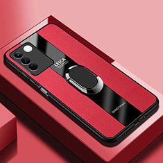 Soft Silicone Gel Leather Snap On Case Cover with Magnetic Finger Ring Stand PB1 for Vivo V27 5G Red