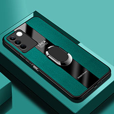 Soft Silicone Gel Leather Snap On Case Cover with Magnetic Finger Ring Stand PB1 for Vivo V27e 5G Green