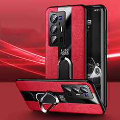 Soft Silicone Gel Leather Snap On Case Cover with Magnetic Finger Ring Stand PB1 for Vivo X70 Pro+ Plus 5G Red