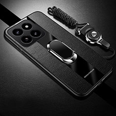 Soft Silicone Gel Leather Snap On Case Cover with Magnetic Finger Ring Stand PB1 for Xiaomi Mi 14 Pro 5G Black