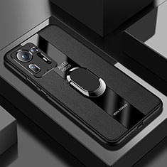 Soft Silicone Gel Leather Snap On Case Cover with Magnetic Finger Ring Stand PB1 for Xiaomi Mi Mix 4 5G Black