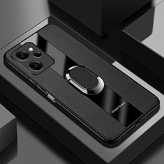 Soft Silicone Gel Leather Snap On Case Cover with Magnetic Finger Ring Stand PB1 for Xiaomi Poco X5 Pro 5G Black