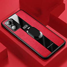 Soft Silicone Gel Leather Snap On Case Cover with Magnetic Finger Ring Stand PB1 for Xiaomi Redmi K40 Pro+ Plus 5G Red