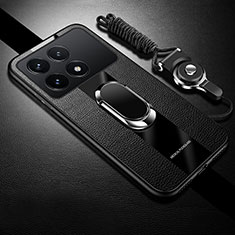 Soft Silicone Gel Leather Snap On Case Cover with Magnetic Finger Ring Stand PB1 for Xiaomi Redmi K70 5G Black