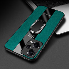 Soft Silicone Gel Leather Snap On Case Cover with Magnetic Finger Ring Stand PB1 for Xiaomi Redmi Note 12 Explorer Green