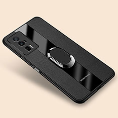 Soft Silicone Gel Leather Snap On Case Cover with Magnetic Finger Ring Stand PB2 for Xiaomi Poco F5 Pro 5G Black